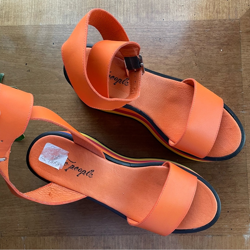 Free People Parris Platform Orange Multicolor Platform Sandals US 9-9.5 EU 40 - Picture 3 of 12